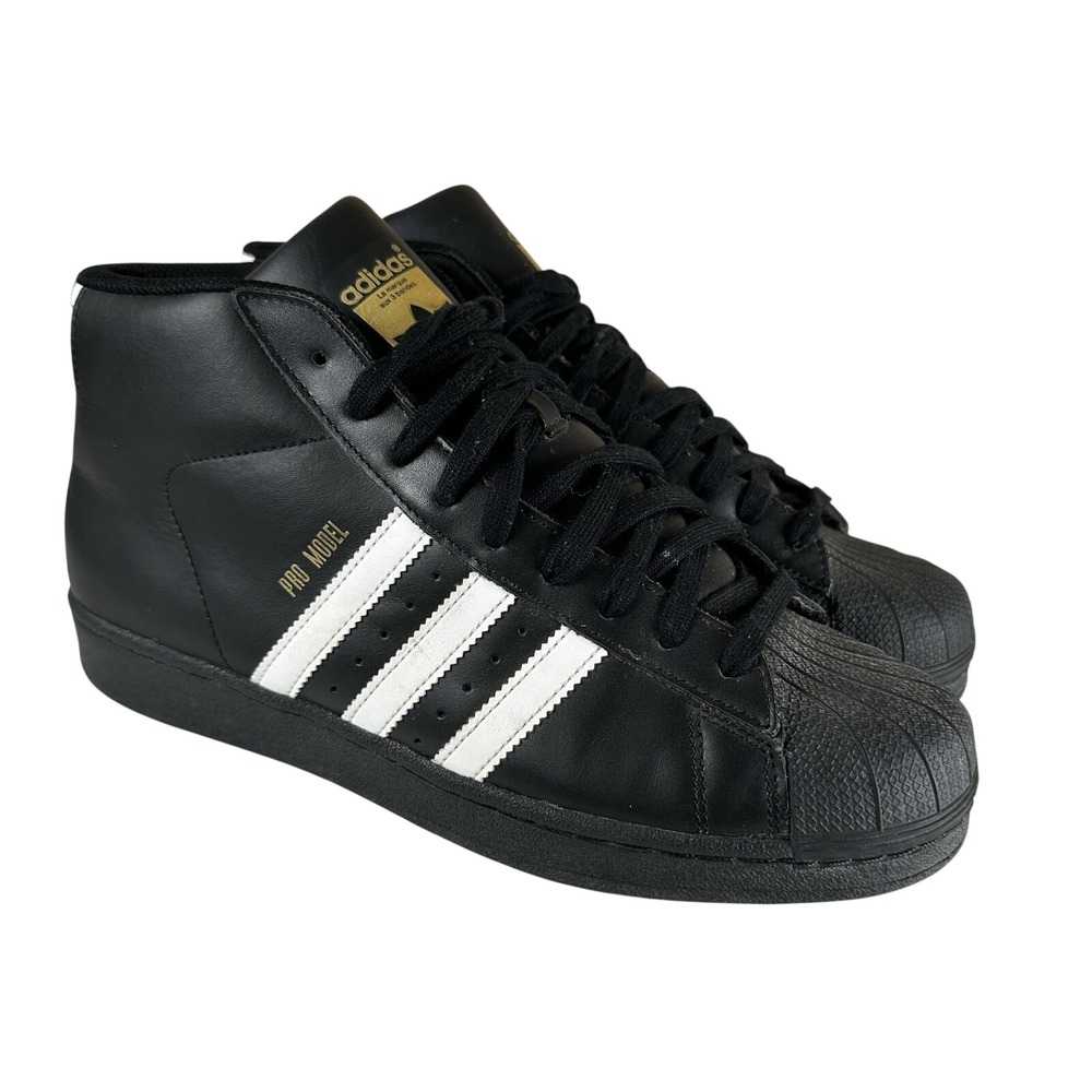 Adidas Pro Model High Top Mens Size 10 Black White Gold Shell Toe Sneaker B39368